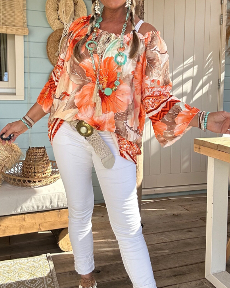 Bluse Off-Shoulder Resort-Print