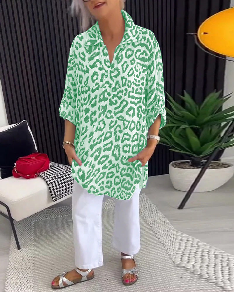 Bluse Revers Leopardenmuster
