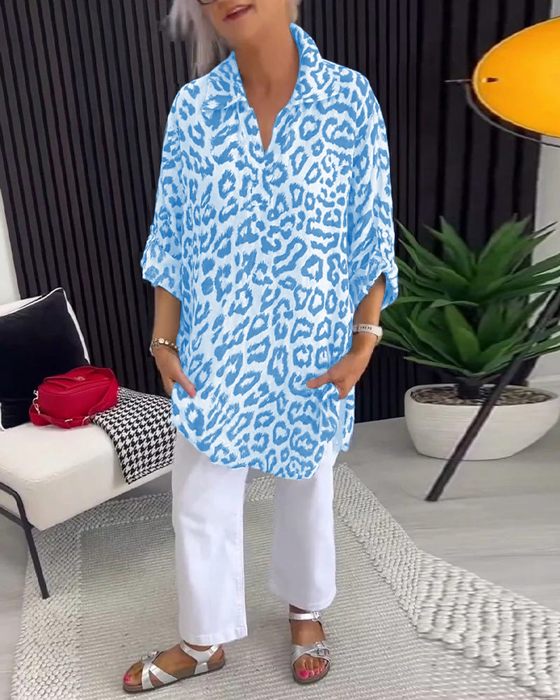 Bluse Revers Leopardenmuster