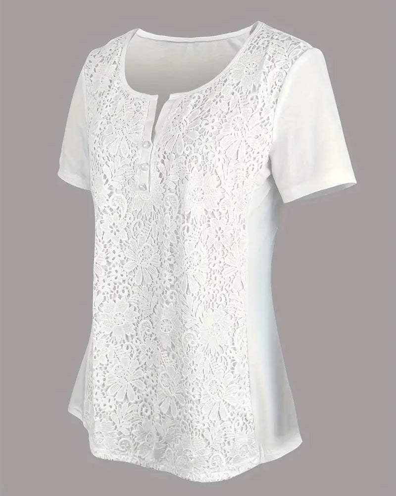 Bluse Rundhals Spitzeneinsatz