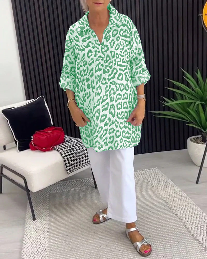 Bluse Revers Leopardenmuster