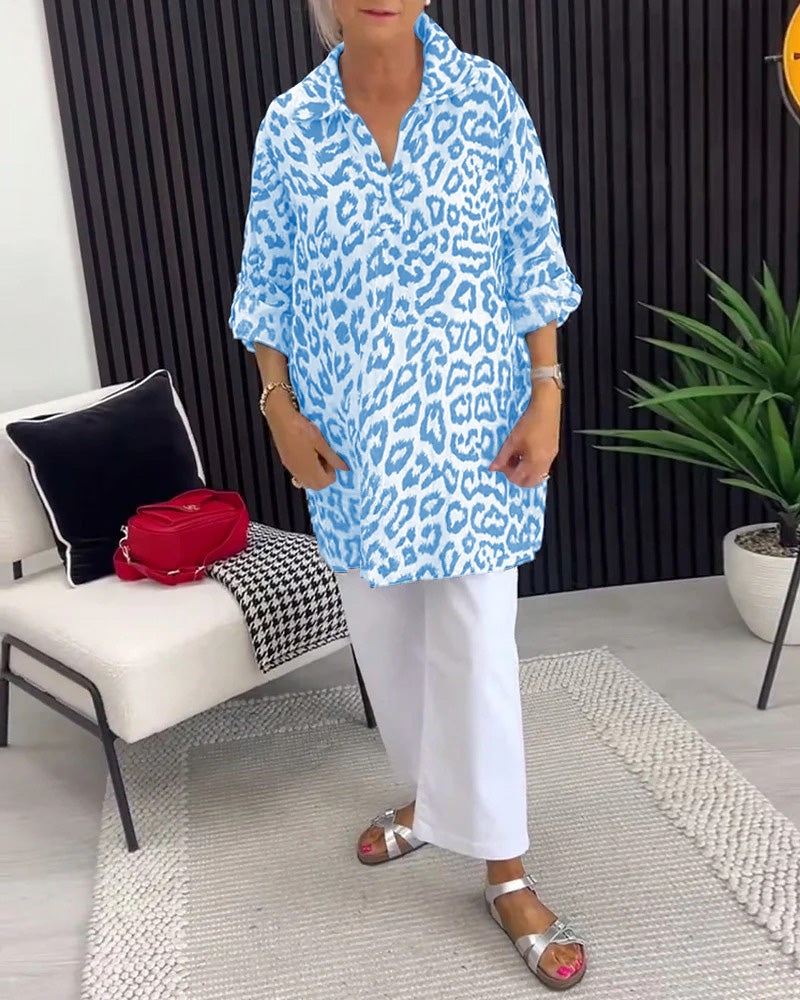 Bluse Revers Leopardenmuster