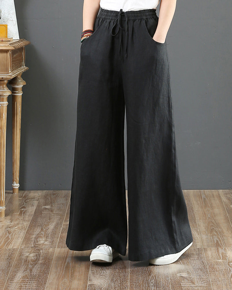 Einfarbige Hose mit weitem Bein und hoher Taille