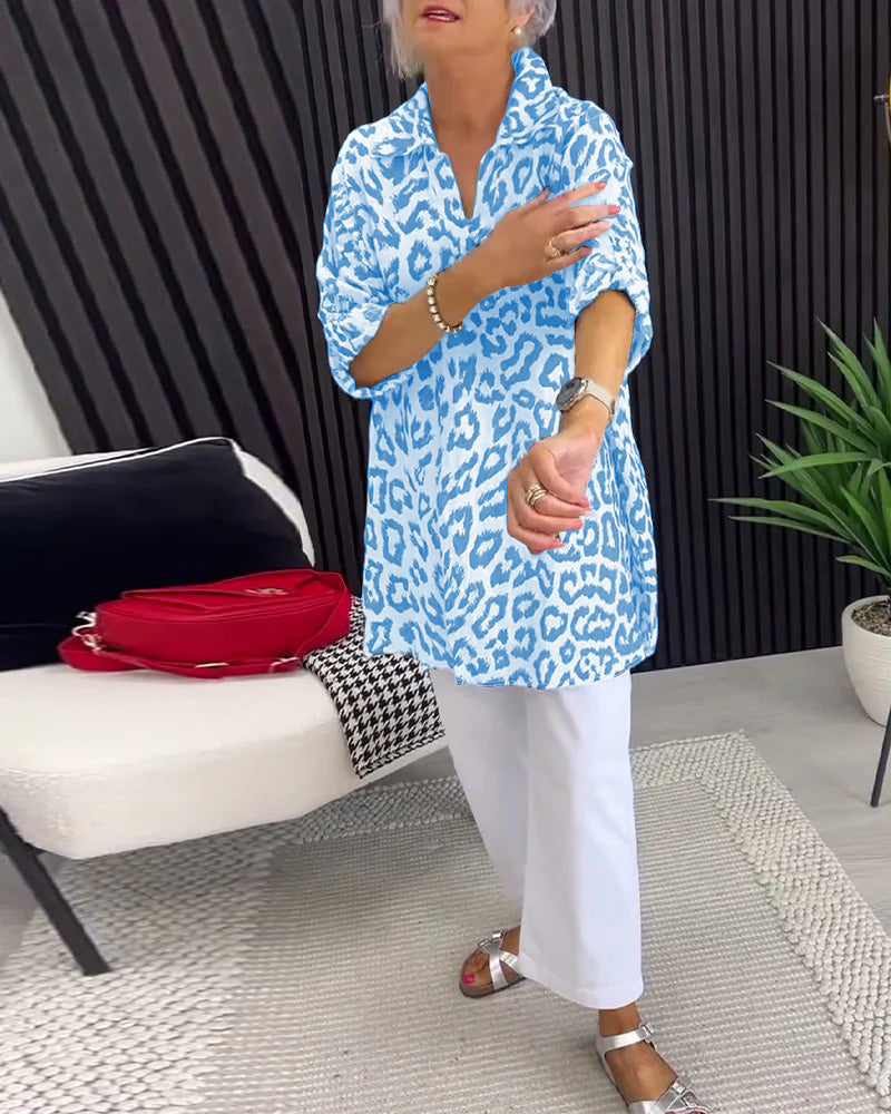 Bluse Revers Leopardenmuster
