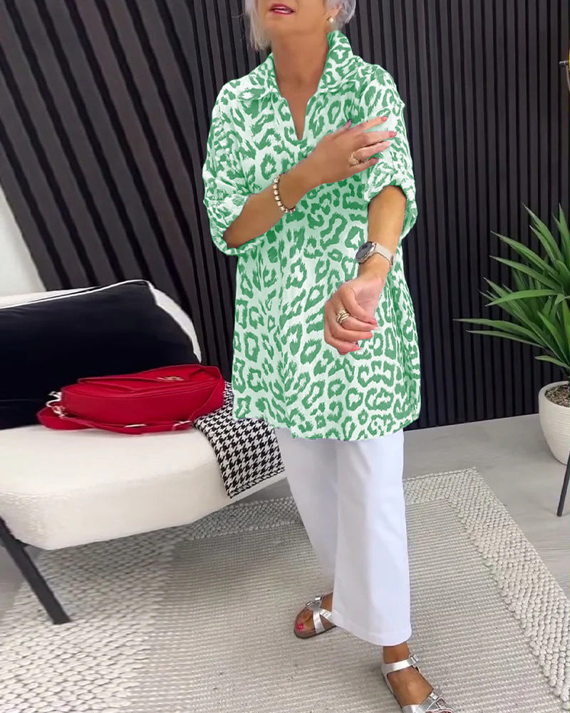 Bluse Revers Leopardenmuster