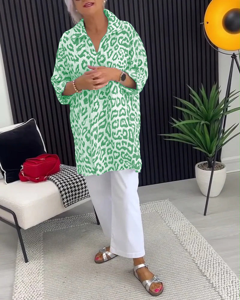 Bluse Revers Leopardenmuster