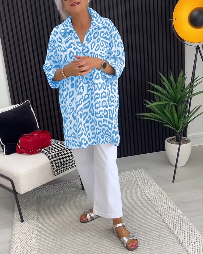Bluse Revers Leopardenmuster