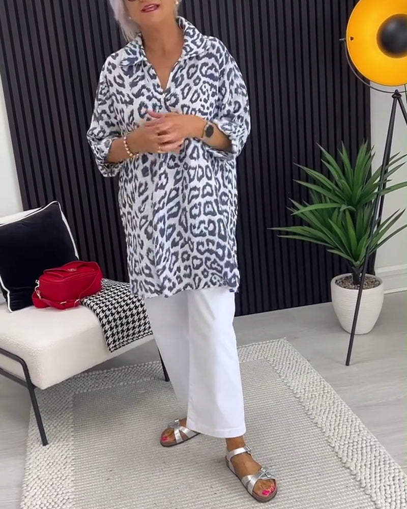 Bluse Revers Leopardenmuster