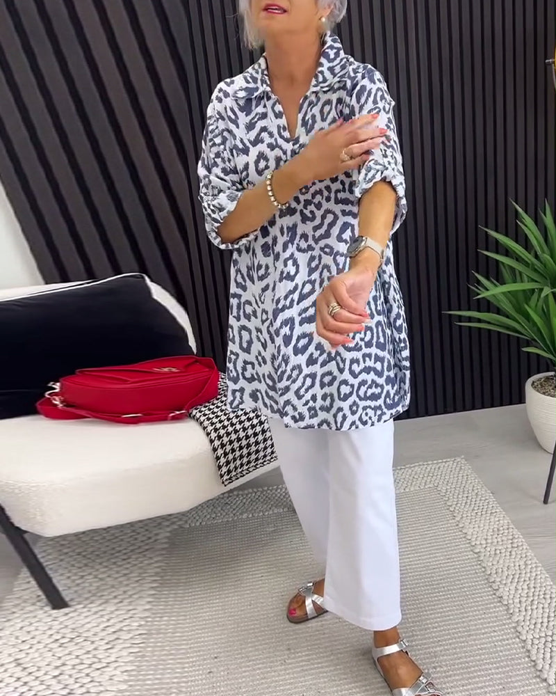 Bluse Revers Leopardenmuster