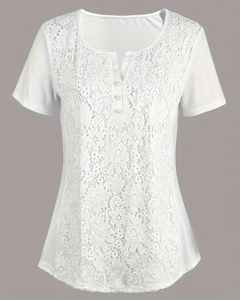 Bluse Rundhals Spitzeneinsatz