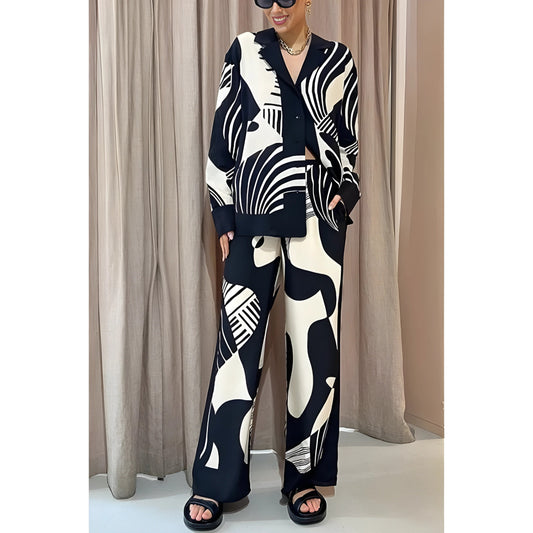 Damen Print Hose Zweiteiler Langarm
