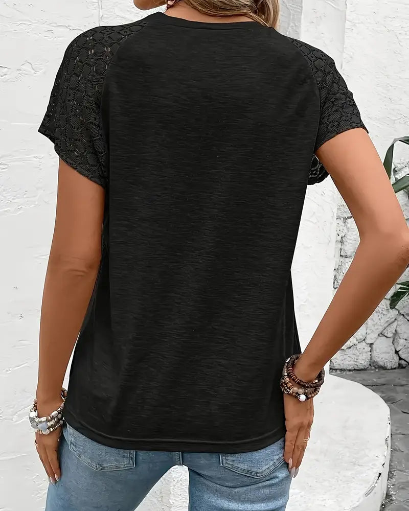 T-Shirt Solide Farbe Hohl Rundhalsausschnitt Schlank