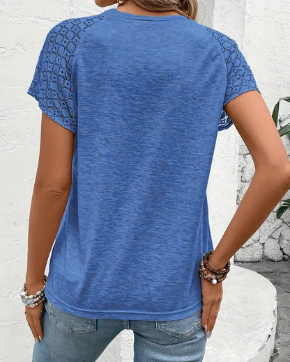 T-Shirt Solide Farbe Hohl Rundhalsausschnitt Schlank