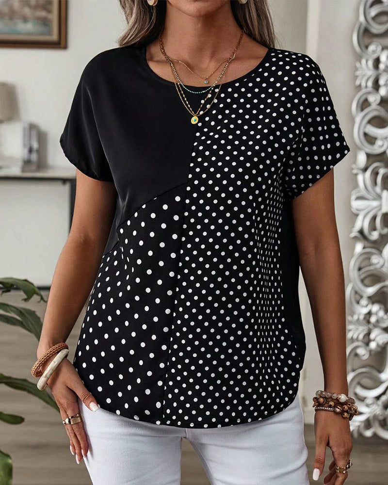 T-Shirt Rundhalsausschnitt Polka-Dot-Druck