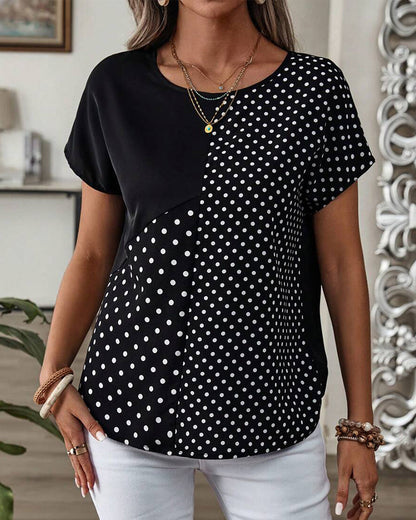 T-Shirt Rundhalsausschnitt Polka-Dot-Druck