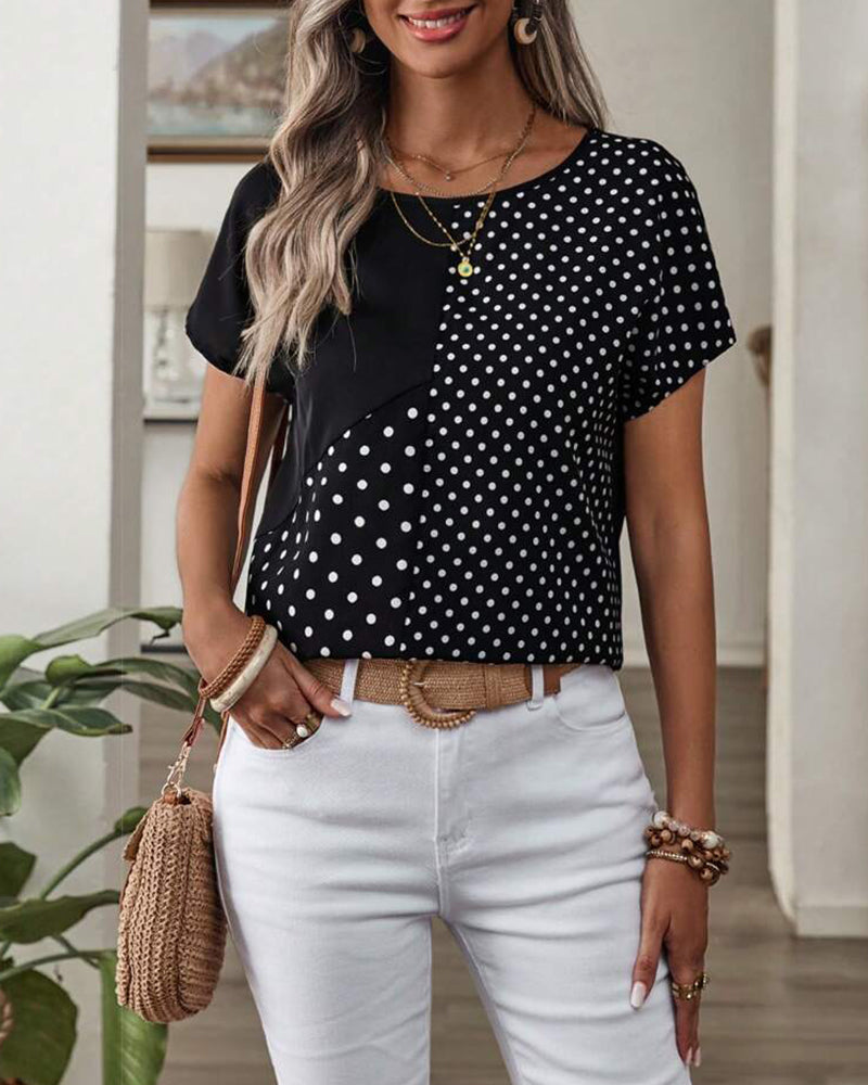 T-Shirt Rundhalsausschnitt Polka-Dot-Druck