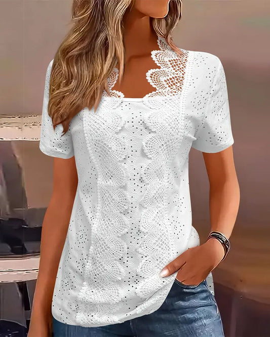 Bluse Einfarbig Modisch Spitze