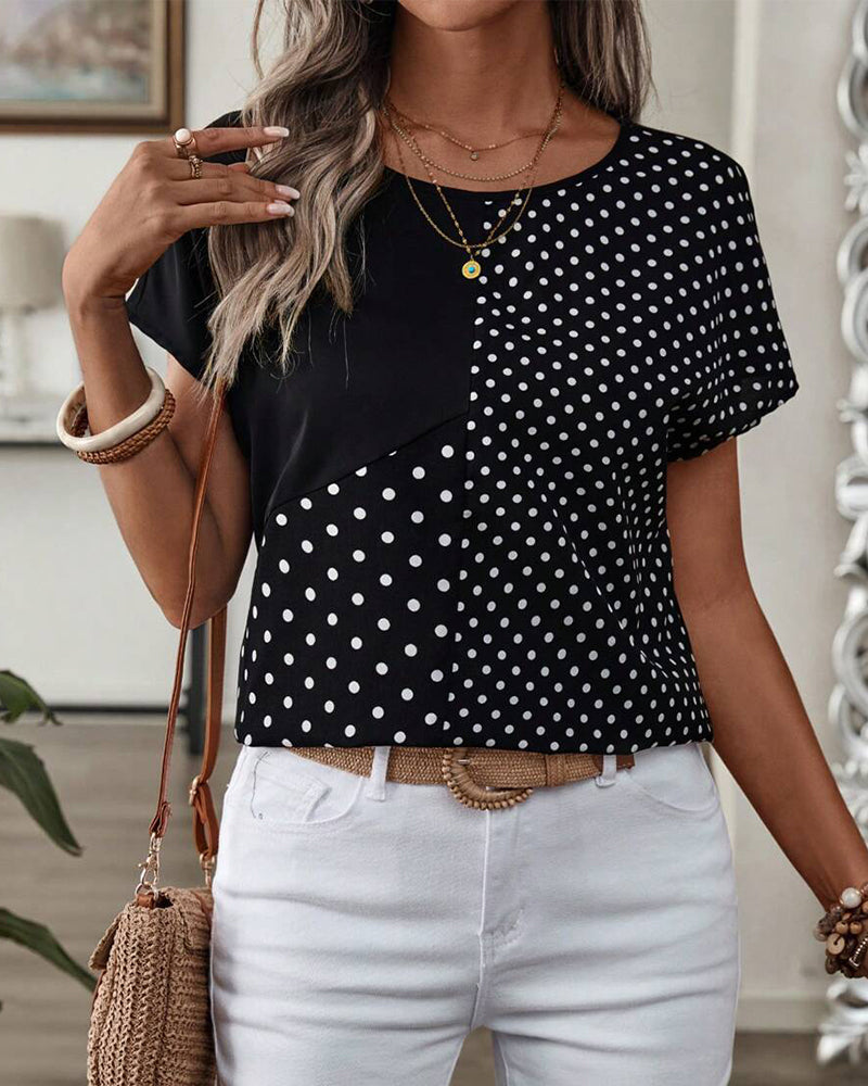T-Shirt Rundhalsausschnitt Polka-Dot-Druck