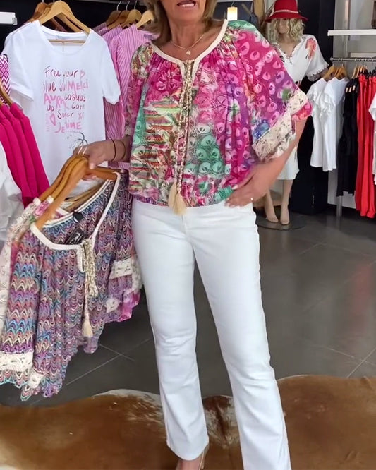 Bluse mit lockerem Schnitt und Boho-Print