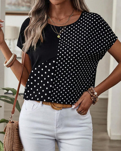 T-Shirt Rundhalsausschnitt Polka-Dot-Druck